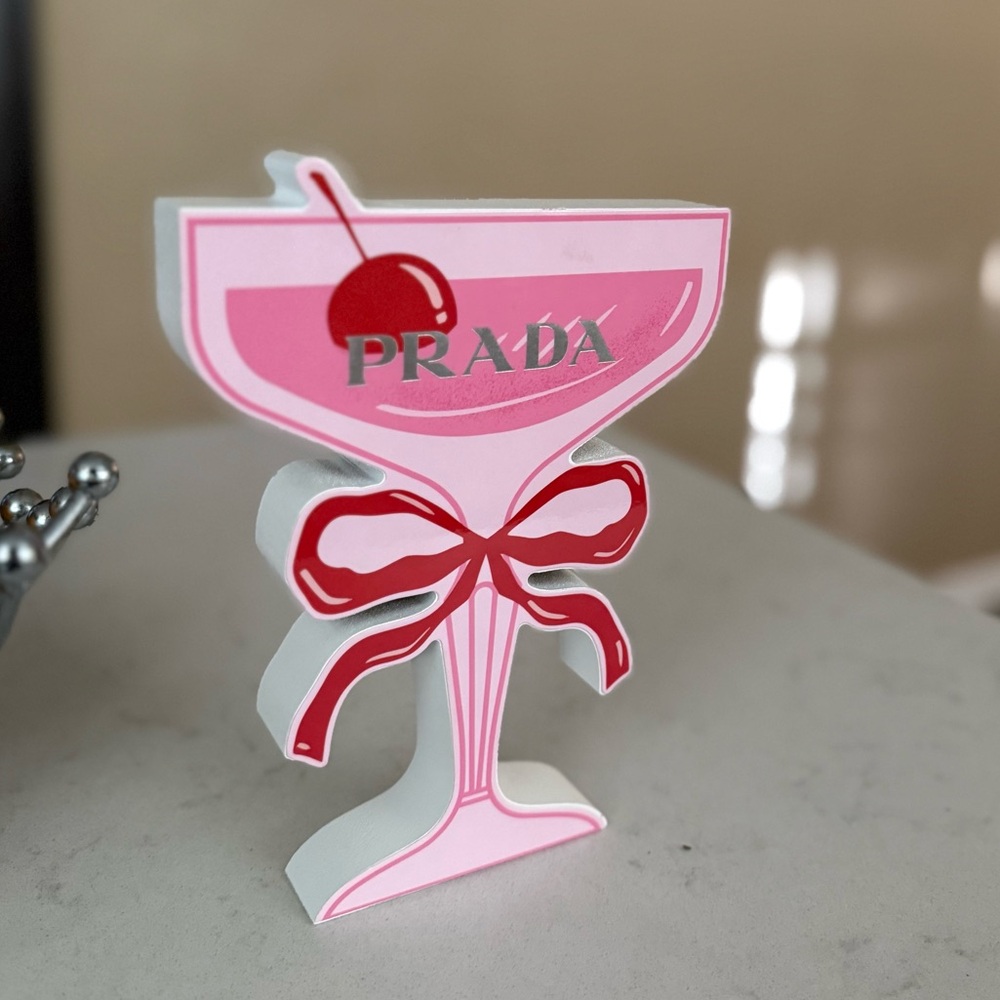 PRADA WOODEN PINK  COCKTAIL CHERRY PRADA BOW WOOD DECOR